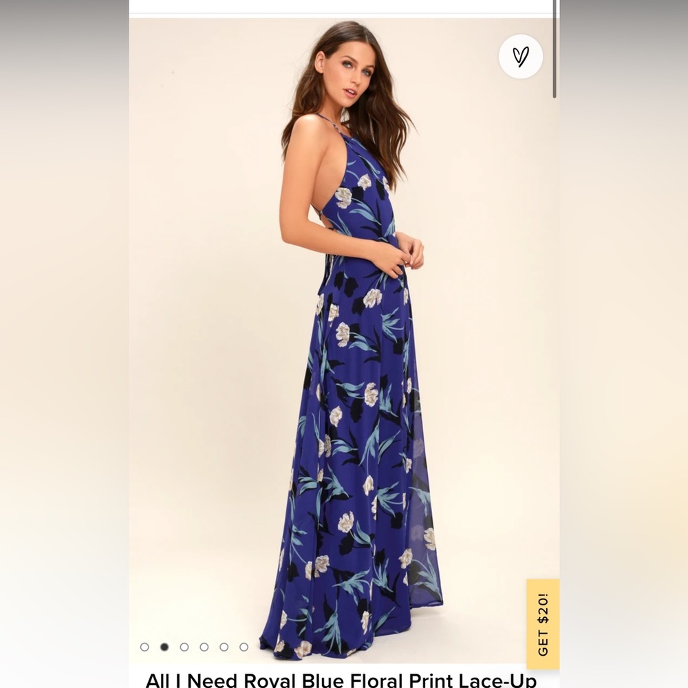 All I Need Royal Blue Floral Print Lace-Up Maxi Dress